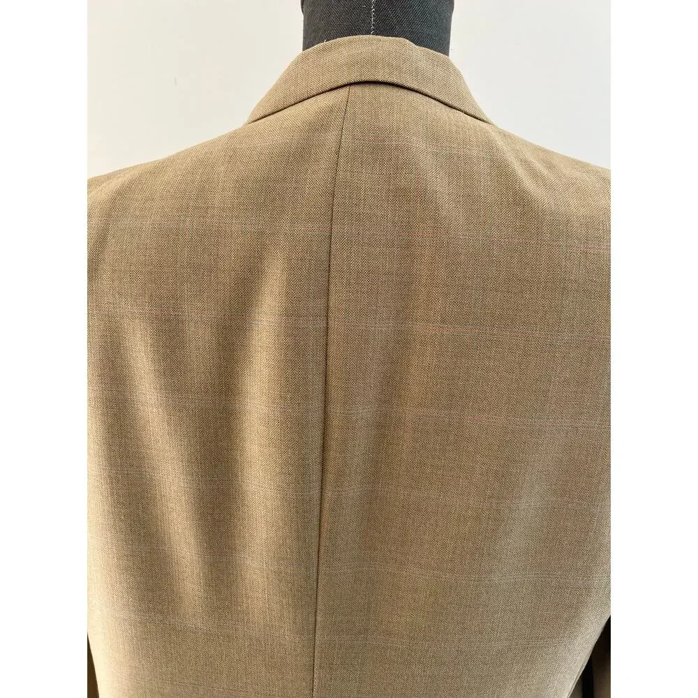 Hart Schaffner Marx 3 Button Suit Jacket Blazer Tan w Blue Windowpane 42S SG